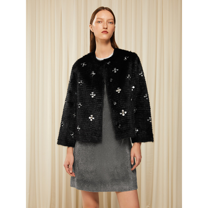 Song of Song/歌中歌优雅时尚典雅奢华黑色皮草上衣5C63509316