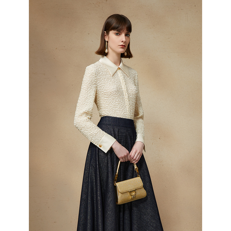 Song of Song/歌中歌秋季本白优雅职场翻领拼接上衣5C34330040