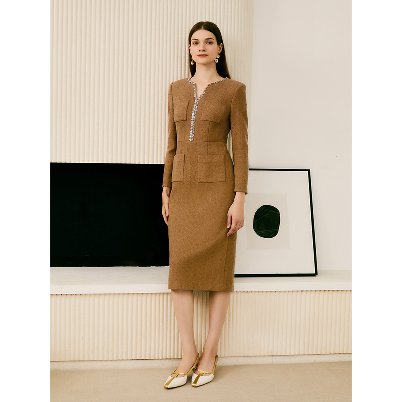 Song of Song歌中歌冬季驼色经典小香风连衣裙5C34505410