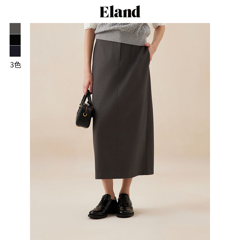 Eland衣恋气质百搭女士半身裙微弹包臀舒适中长款裙EEWHE49E03