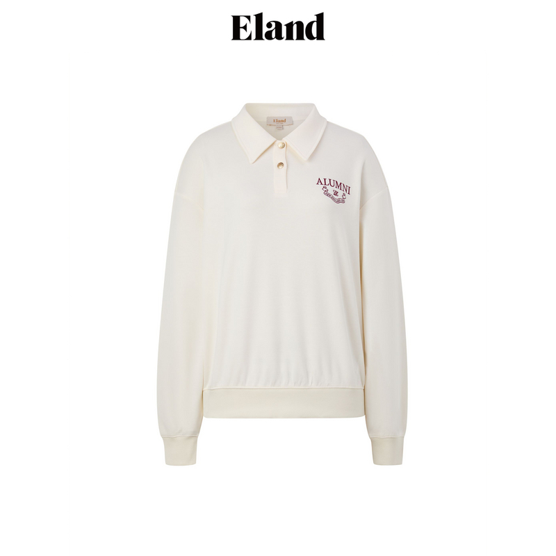 Eland衣恋舒适棉感女士翻领运动风刺绣落肩长袖百搭风EELAE49Q94
