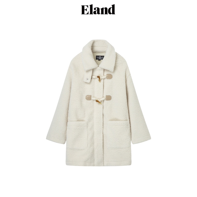 Eland衣恋热力感外套女士宽松版型仿茸翻领牛角扣外套EEJHD4TT1I