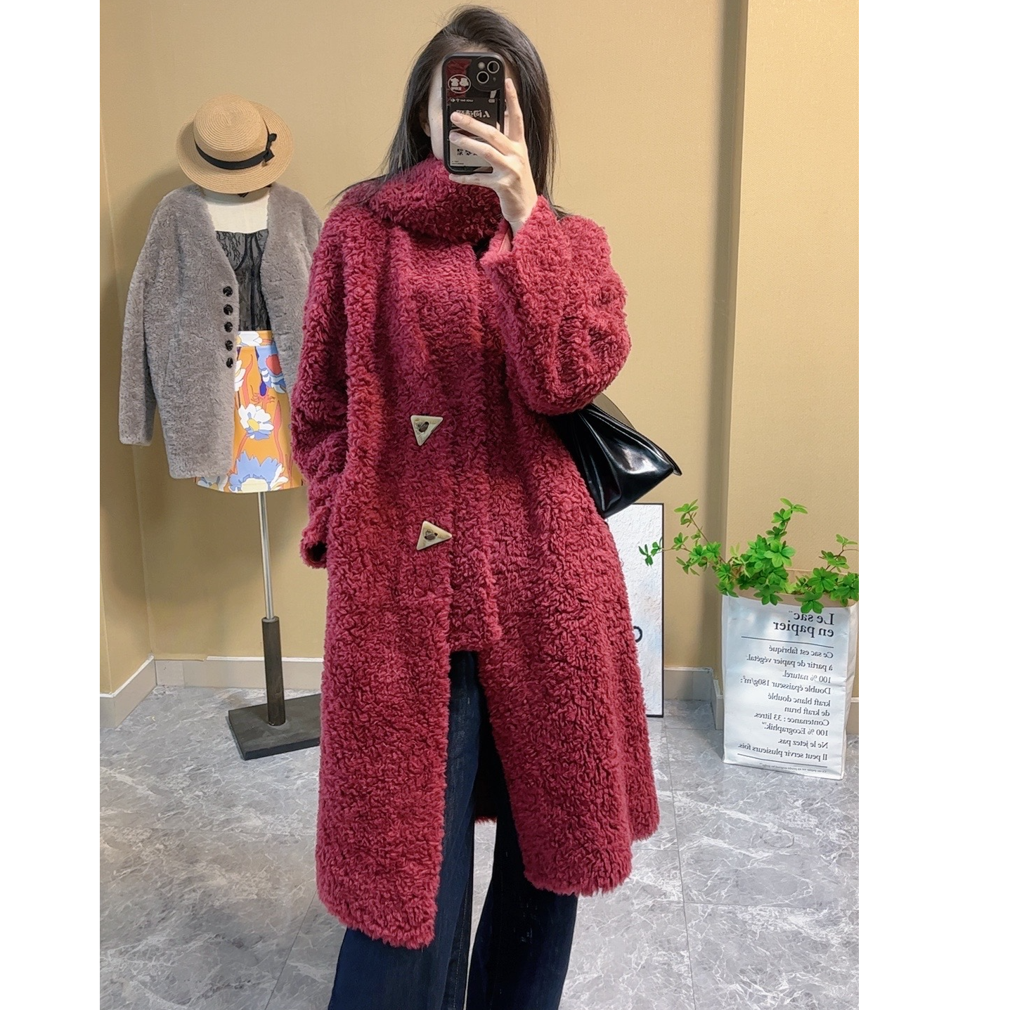 <顾小姐>韩风秋冬新款围巾中长羊毛一体大衣皮毛外套OG-1558