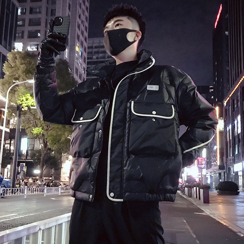 外套男士秋冬款冬季拼色短款棉衣外套男潮牌宽松袄子2023新款男装