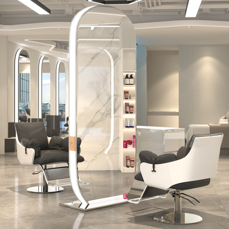 网红潮款美发镜台带灯烫染单双面落地镜理发店镜子剪发镜发廊专