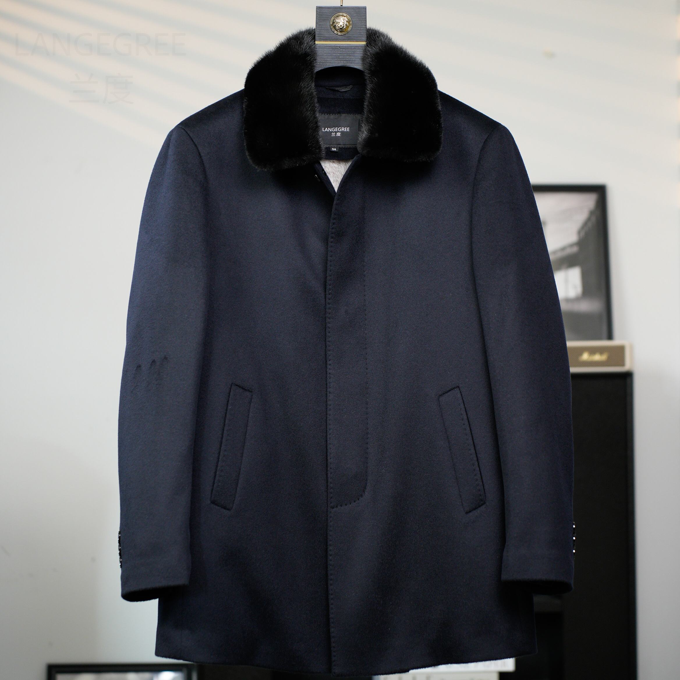 海宁羊毛呢大衣十字貂脱卸内胆爸爸装冬季高端大气男装中长款