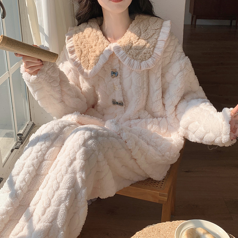 冬季珊瑚绒睡衣女加厚加绒法兰绒甜美保暖套装2023新款冬天家居服