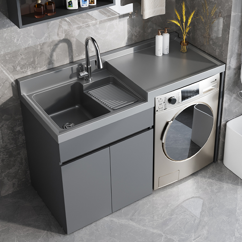 高低台盆洗衣池槽一体水池带搓板蜂窝铝阳台柜洗衣柜滚筒洗衣机柜