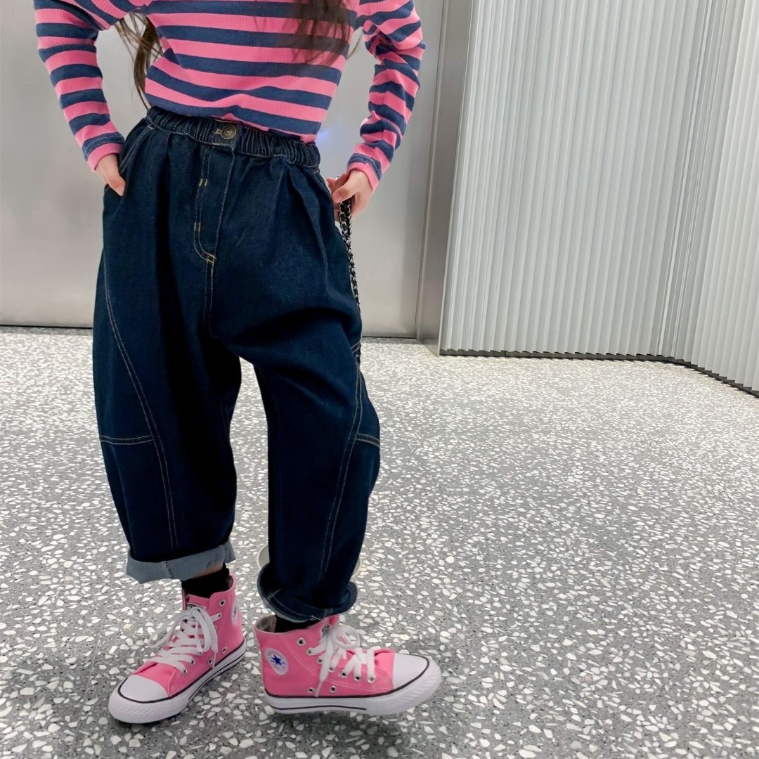 女童牛仔裤2025春秋新款小女孩韩版宽松百搭直筒裤洋气长裤