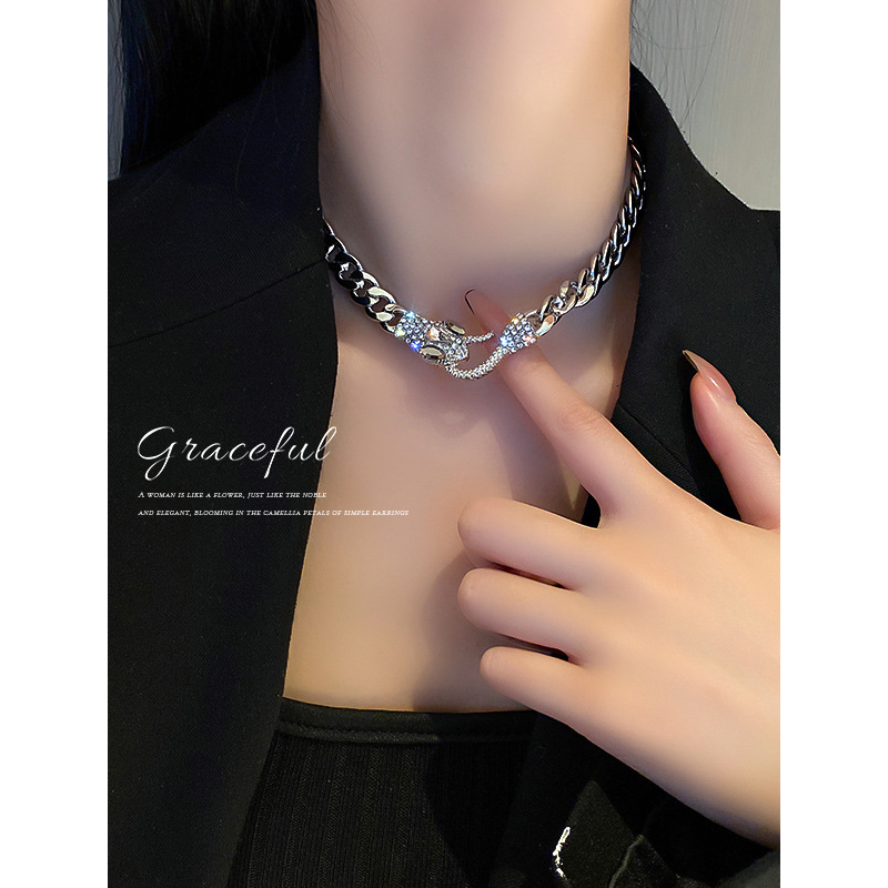 钛钢项链 小众个性古巴链蛇形项链锁骨链网红嘻哈潮酷颈链配饰女