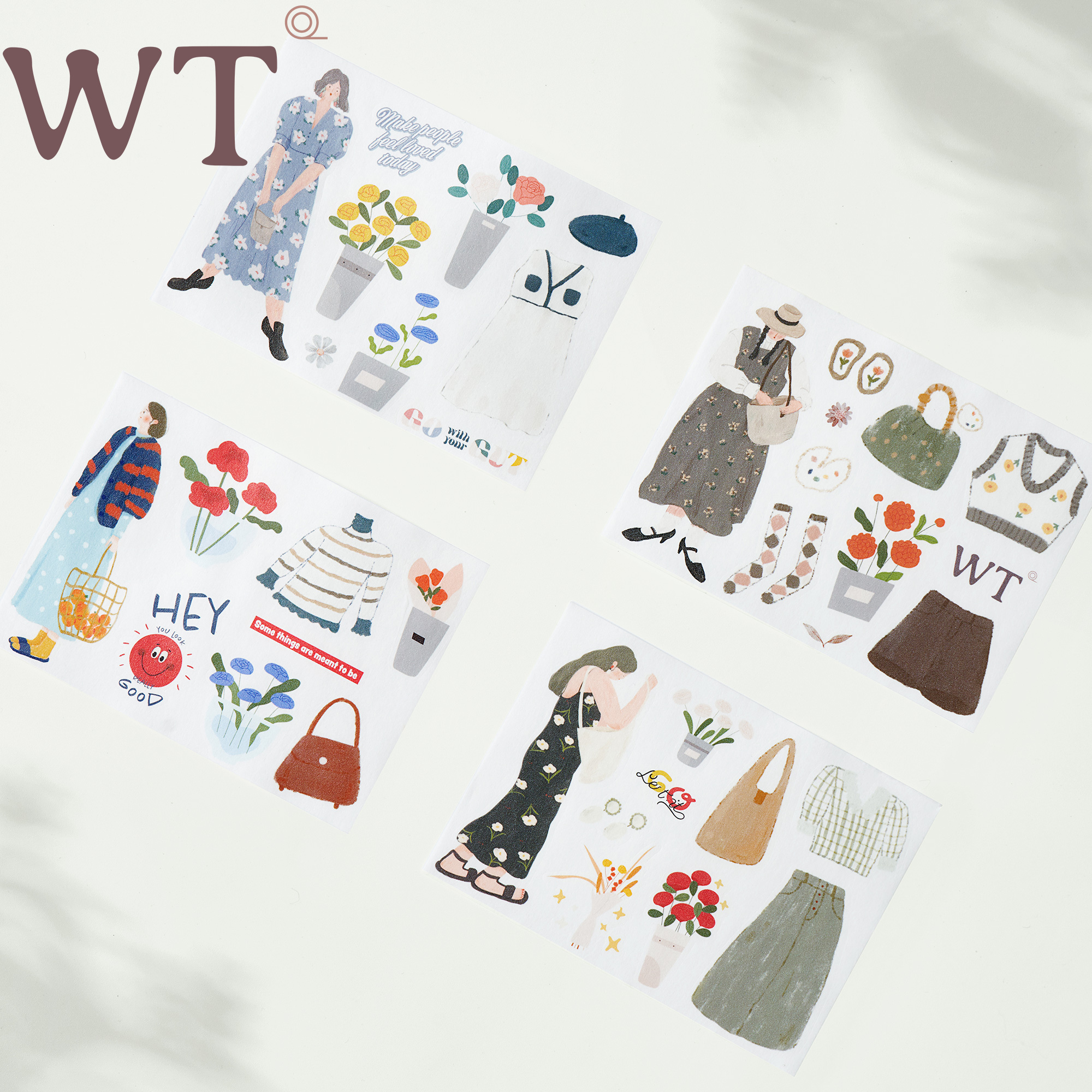WT品牌原创 晴空衣橱 模切数码特油女孩人物手帐和纸贴纸清新文艺