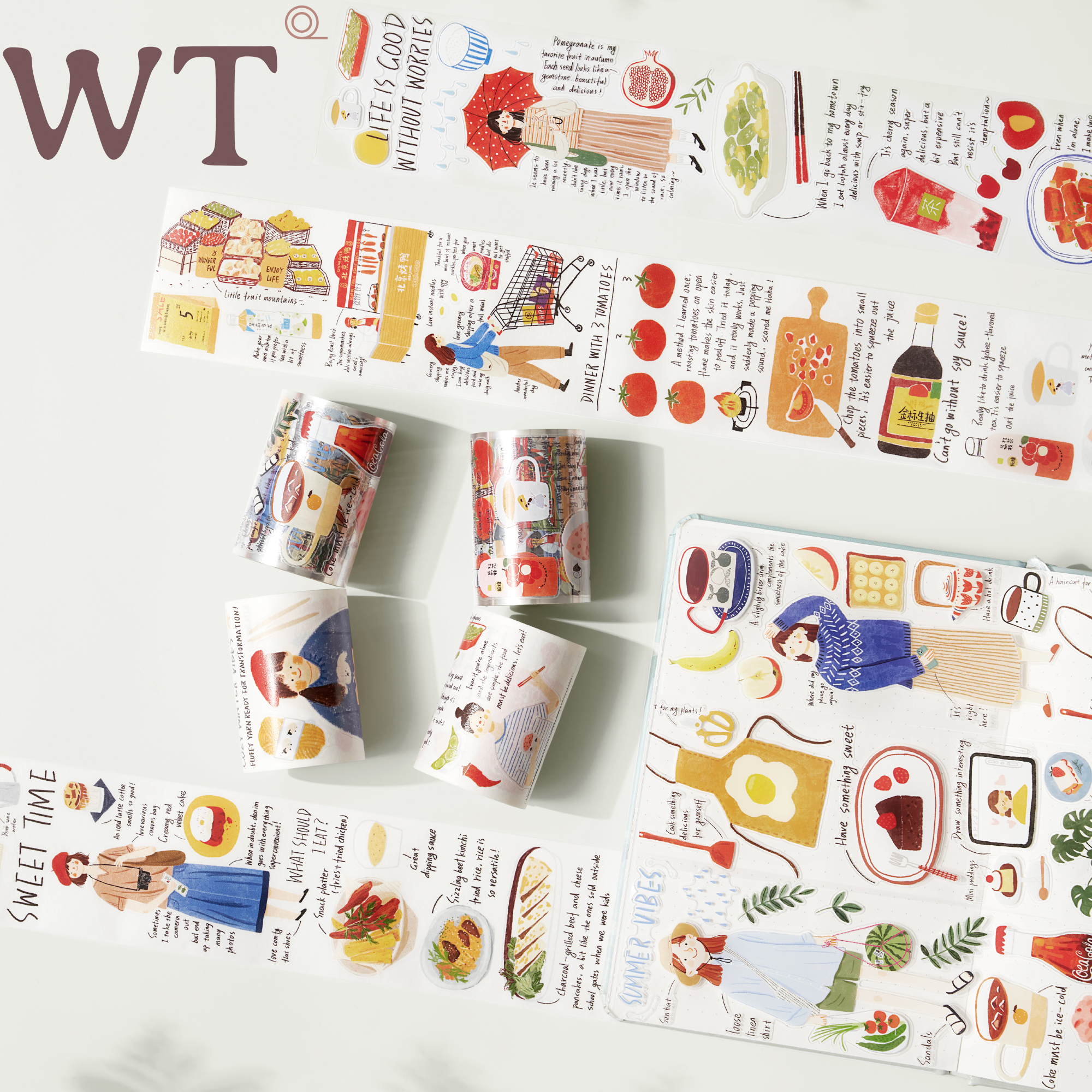WT原创胶带 生活美学 小食谈记 小物美食和纸PET英文Ins风模切