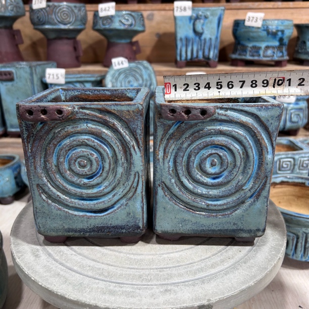 青铜花盆粗陶手工制作创意方盆 内口径8.5×8 高14 两个花盆价格