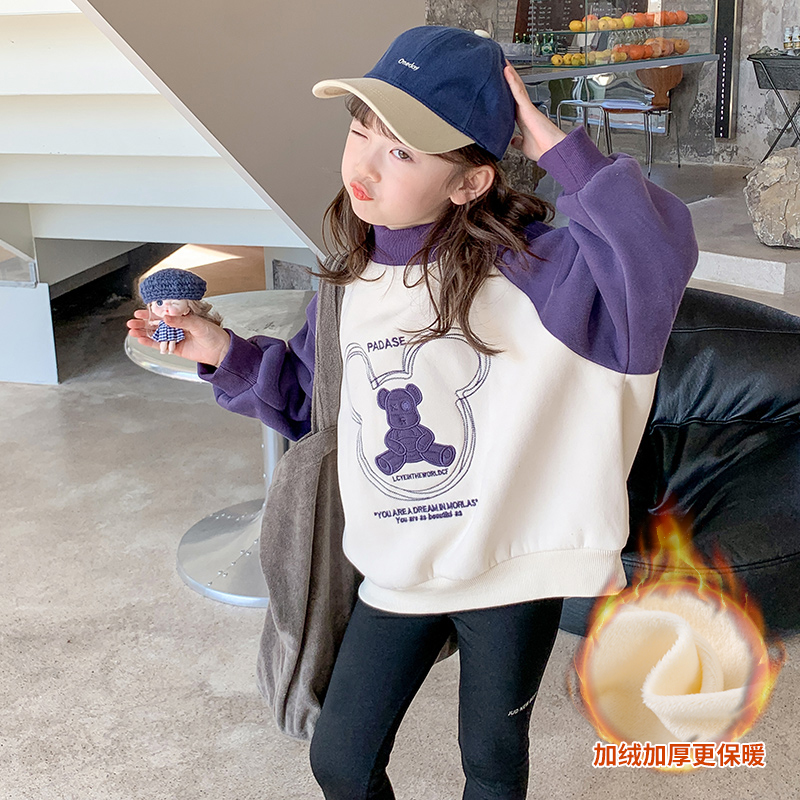 【小扬哥推荐】2023秋冬季女童洋气加绒加厚套头卫衣卡通印花上衣