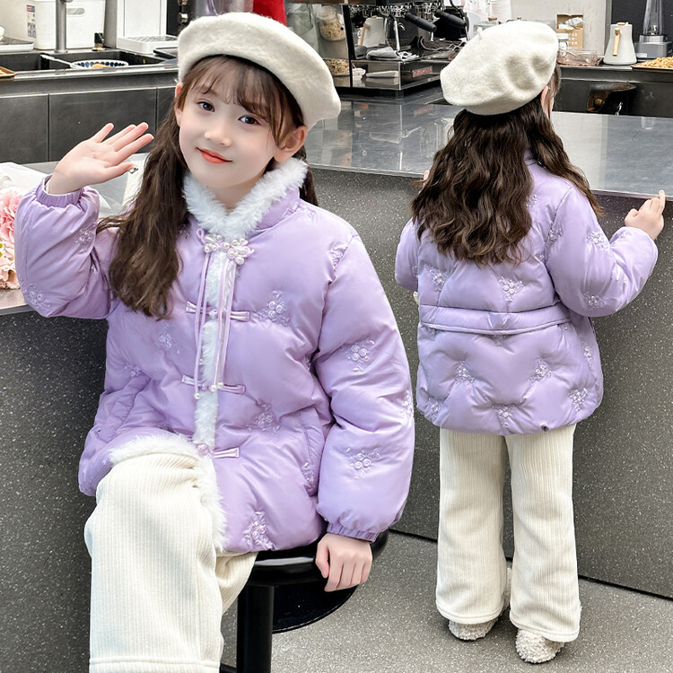 女童冬装棉衣新款洋气中长款女孩儿童冬季轻薄中大童加厚外套