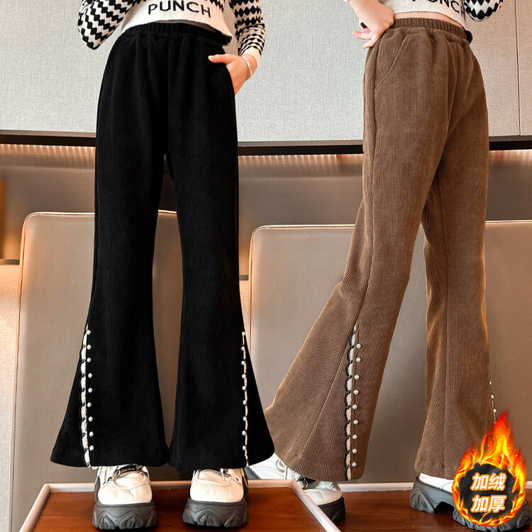 外穿女童加绒喇叭裤秋冬新款中大童儿童韩版洋气时髦加厚裤子冬装
