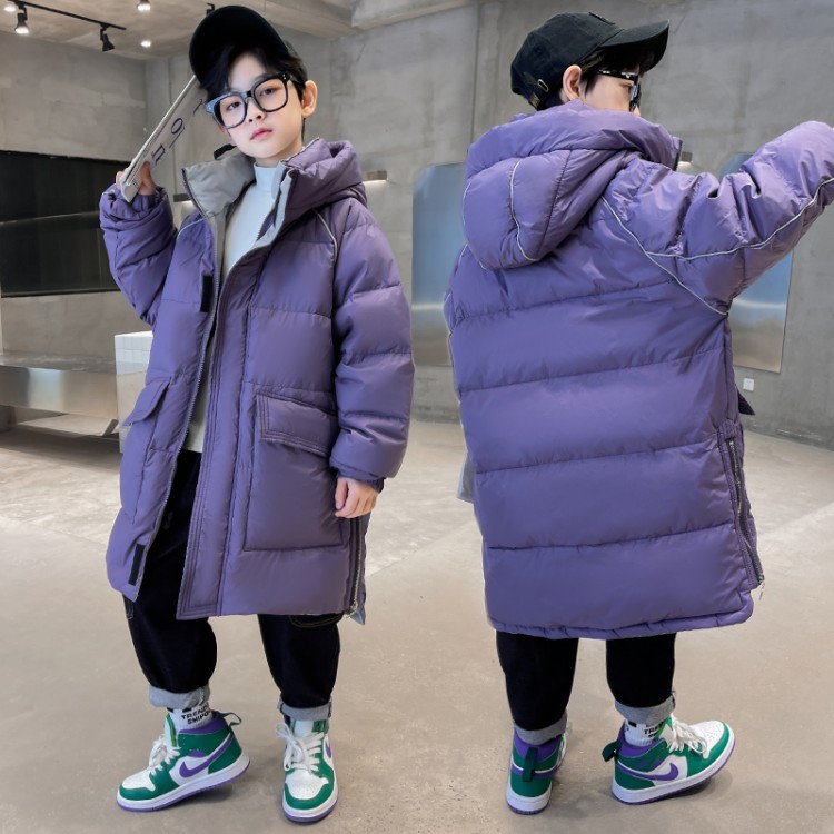 男童冬装棉衣中长款加厚面包服简约百搭过膝棉服中大童男孩长棉袄