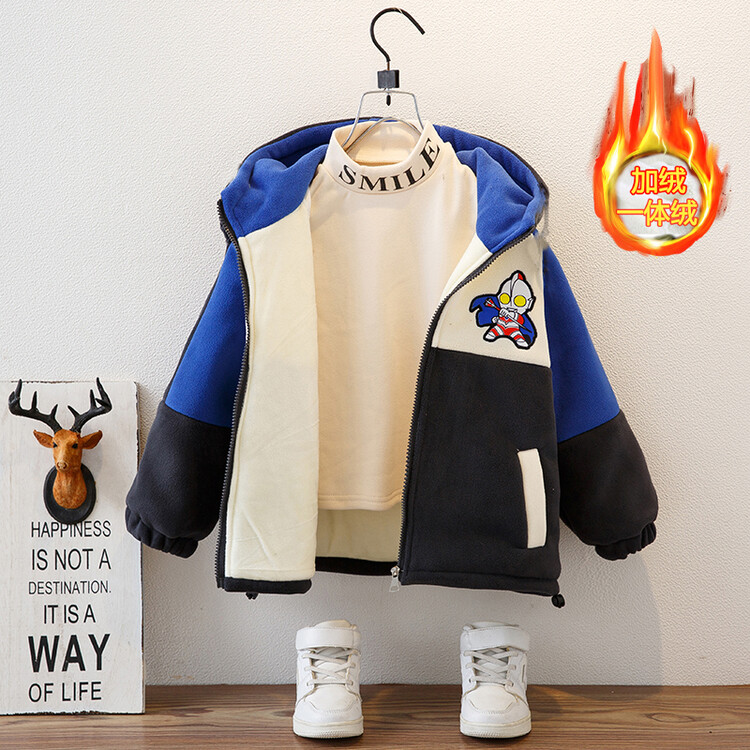 奥特曼男童外套加绒加厚新款洋气男孩卡通冬装儿童冬季衣服潮