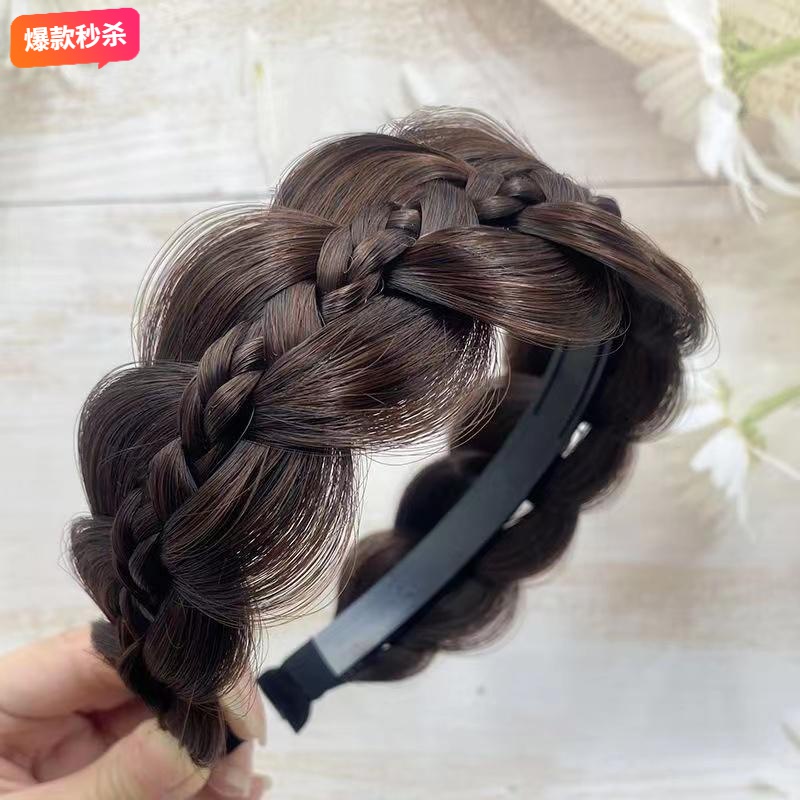 鱼骨辫发箍假发女新款夹心麻花辫发箍仿全真人发高颅顶头箍发饰