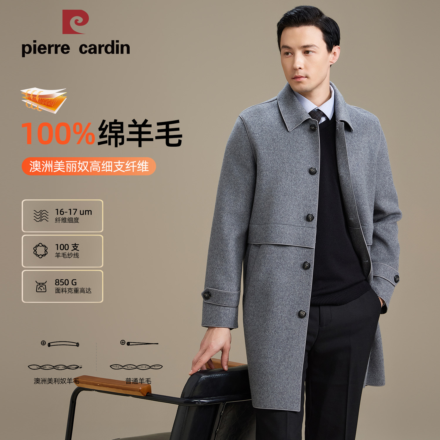 【腰缠十万贯】羊毛双面呢大衣秋冬商务休闲毛呢男外套长款呢子060