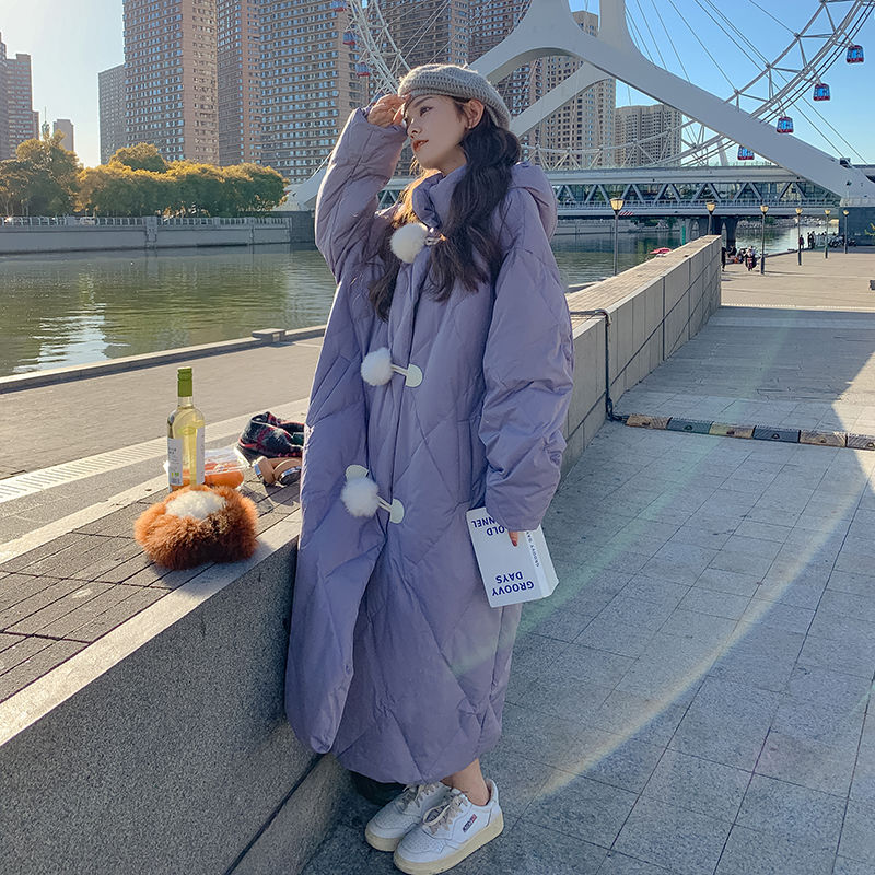 紫色菱形格服女冬季长款2023新款韩系温柔风设计感衣袄