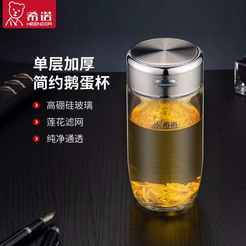 希诺单层玻璃杯加厚大容量水杯官方正品男女士办公室便携泡茶杯子