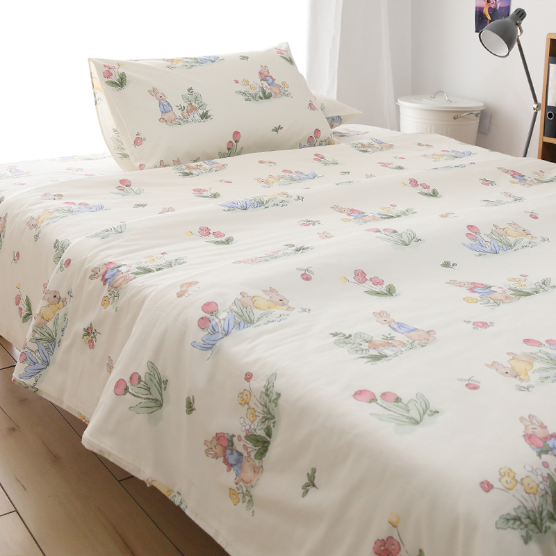 小兔乐园卡通风纯棉床单单件100全棉被单学生宿舍单人枕套三件套
