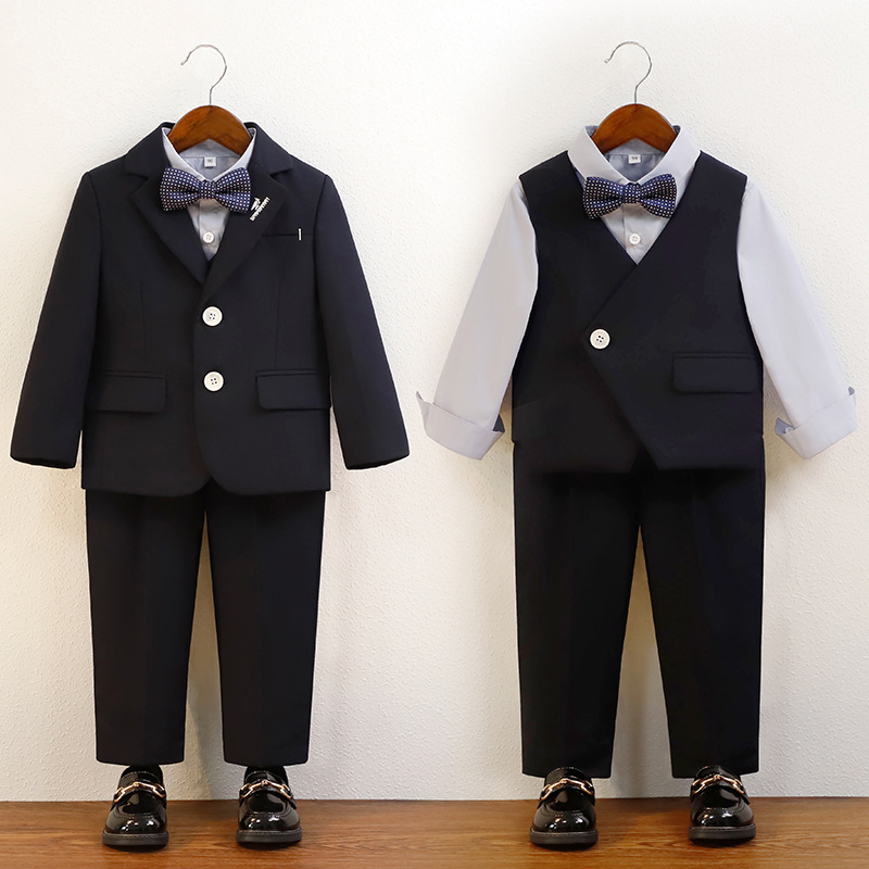 儿童西装礼服韩版男童主持走秀时尚马甲套装男孩演出服主持人礼服