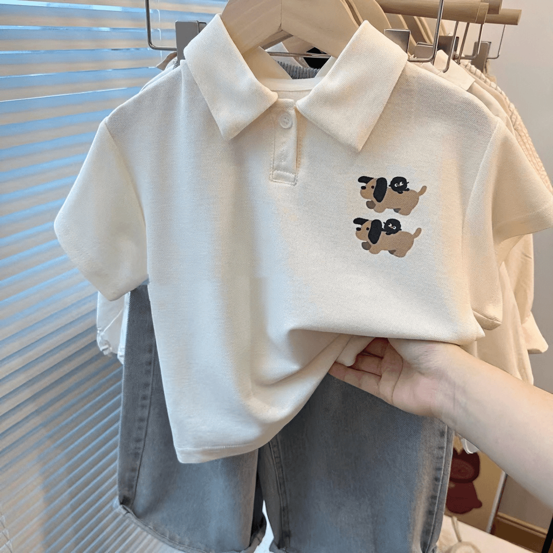 妍雨若男童女童短袖t恤夏装新款中大童POLO领宽松半袖上衣ins潮牌