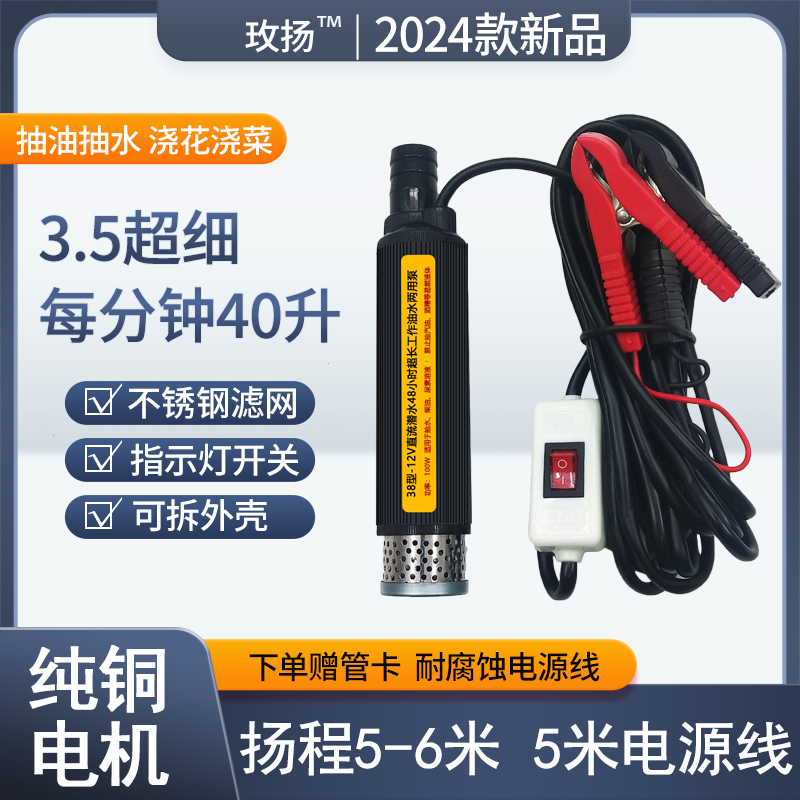 电动抽油泵12v24v220v大流量柴油泵小型超细35厘米自吸泵加油神器