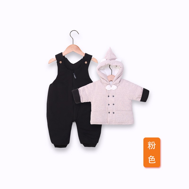 婴幼儿手工棉花棉衣套装双排扣连帽套装2025新款针织新生儿厚棉