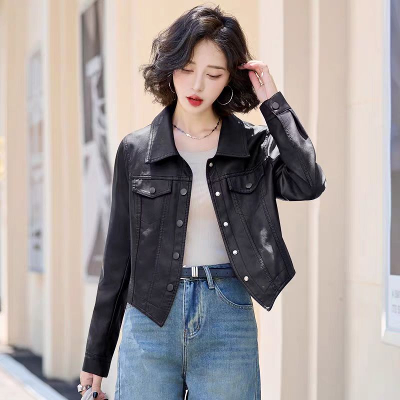 外套皮衣PU皮短款女2024秋冬新款复古休闲显瘦高级皮夹克上衣