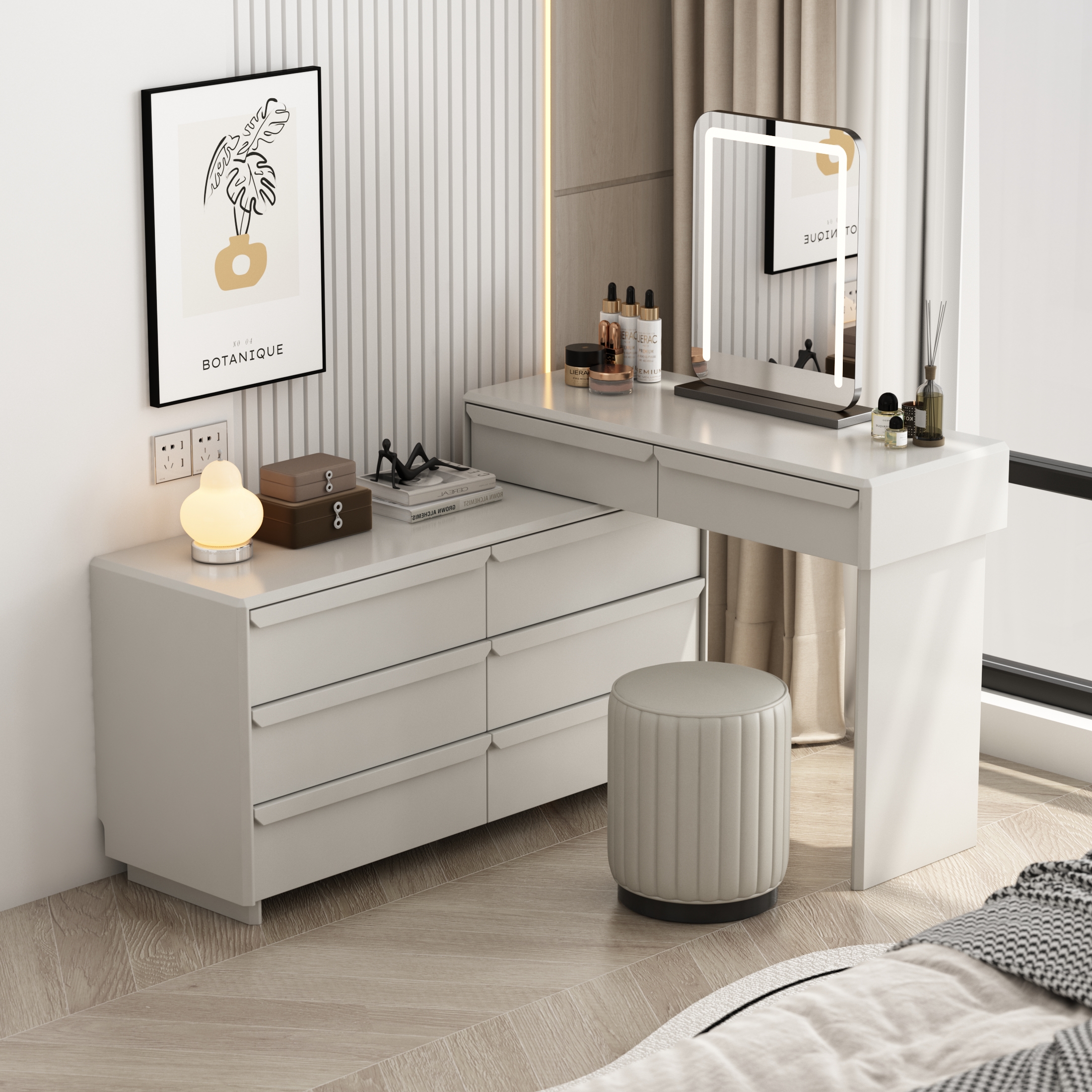 【天府佳居】意式极简风奶油风轻奢风斗柜梳妆台卧室床尾外骨骼