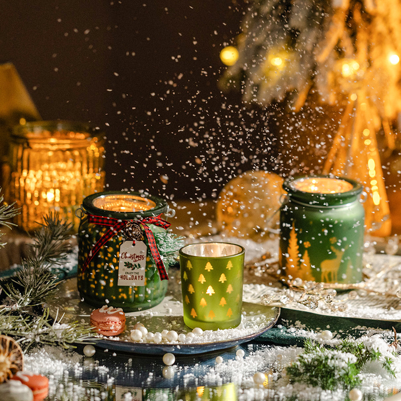 掬涵圣诞节装饰品玻璃烛台风灯烛杯发光ins氛围场景布置创意摆件