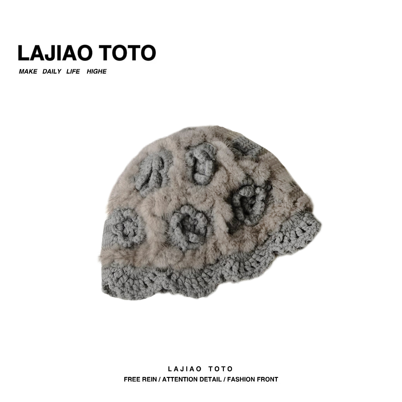 辣椒姐【花朵貂帽】冬季保暖针织毛绒水貂毛手工女士帽#LJ0113