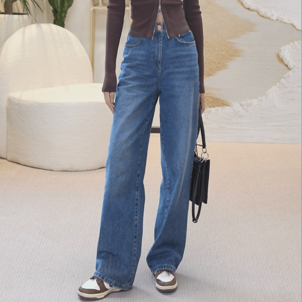 GIRDEAR/哥弟高腰直筒宽松收腰牛仔裤百搭时尚1100545