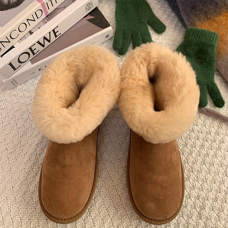 周冬雨同款雪地靴女冬季加厚羊皮毛一体中筒保暖面包鞋显瘦棉靴女