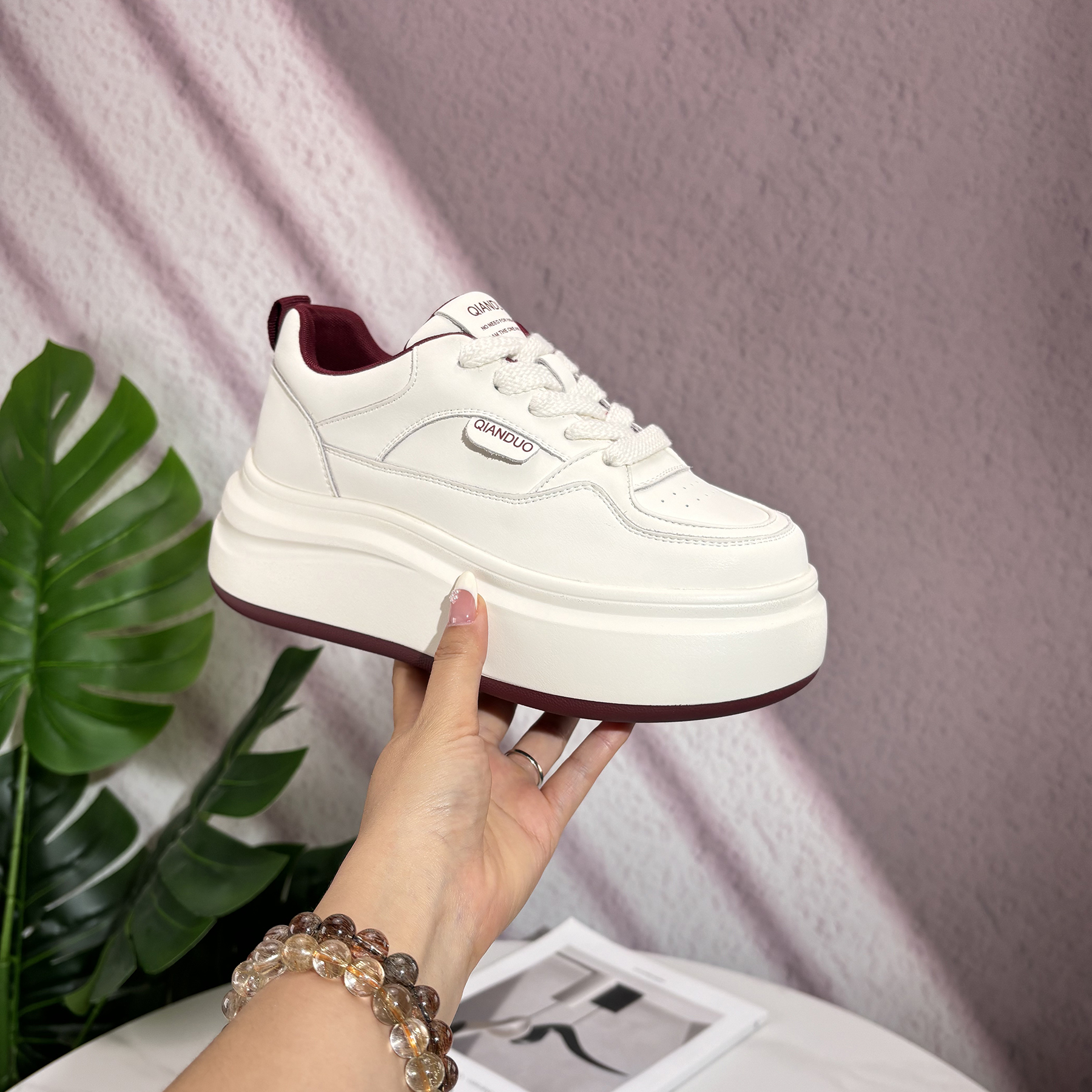 【7公分】百搭简约小白鞋2024秋冬款小个子厚底加绒时尚运动