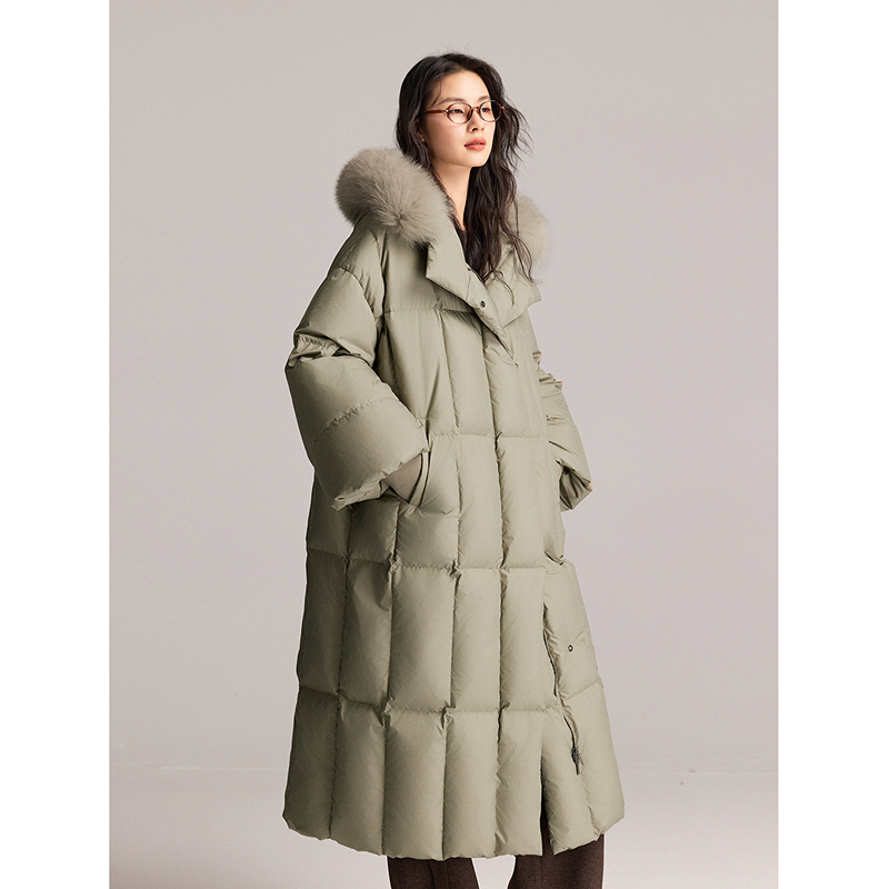 初棉11.22上新【绒绒云雾】狐狸毛领大灯笼袖羽绒服356615020