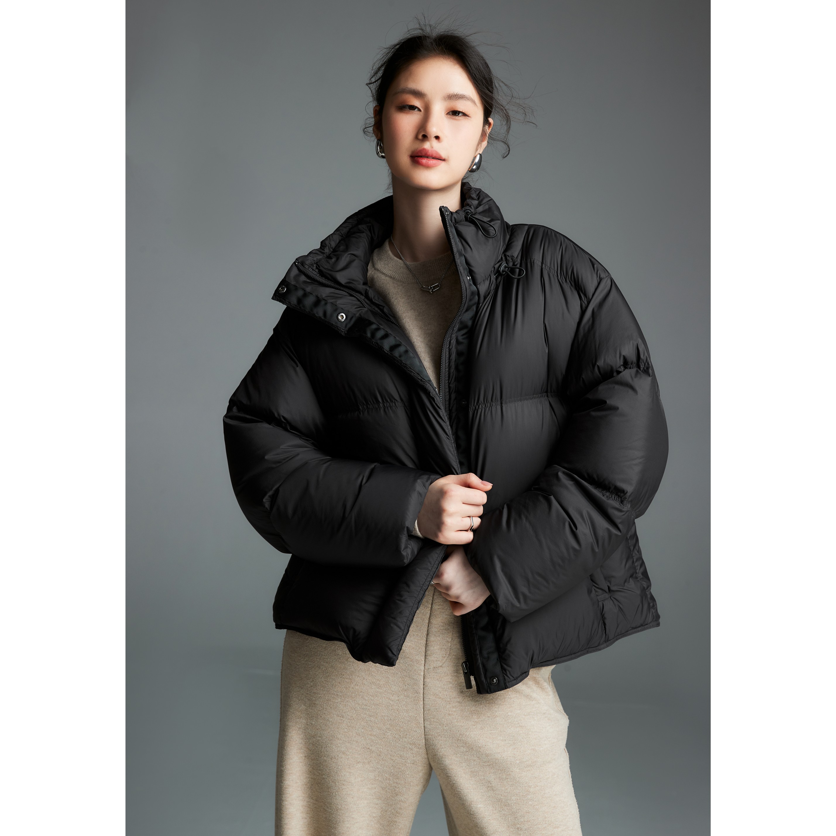 初棉zz【轻量小暖炉】小个面包服90白鸭绒零压短款羽绒服346615005