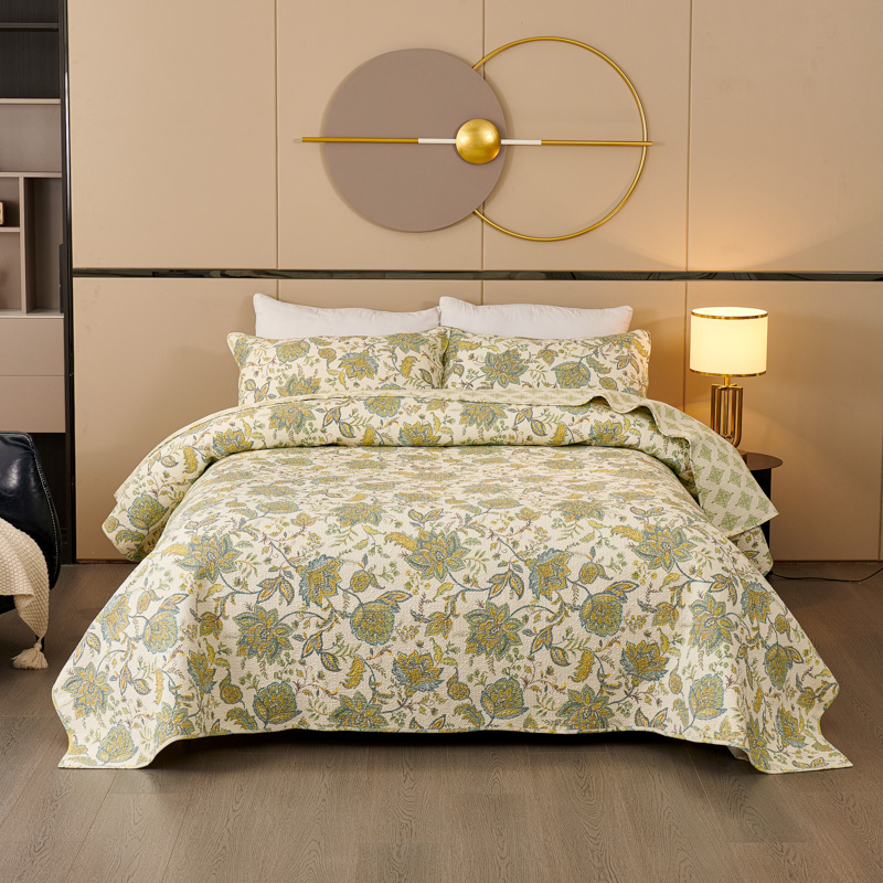 中贽工厂通用加厚床盖三件套轻奢双面床盖外贸欧美全棉夹棉绗缝被