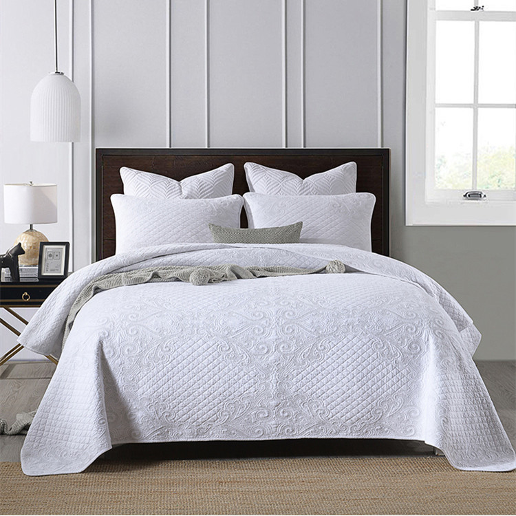 法式宫廷全棉绗缝被床盖三件套出口双面夹棉轻奢高档欧式纯色加厚