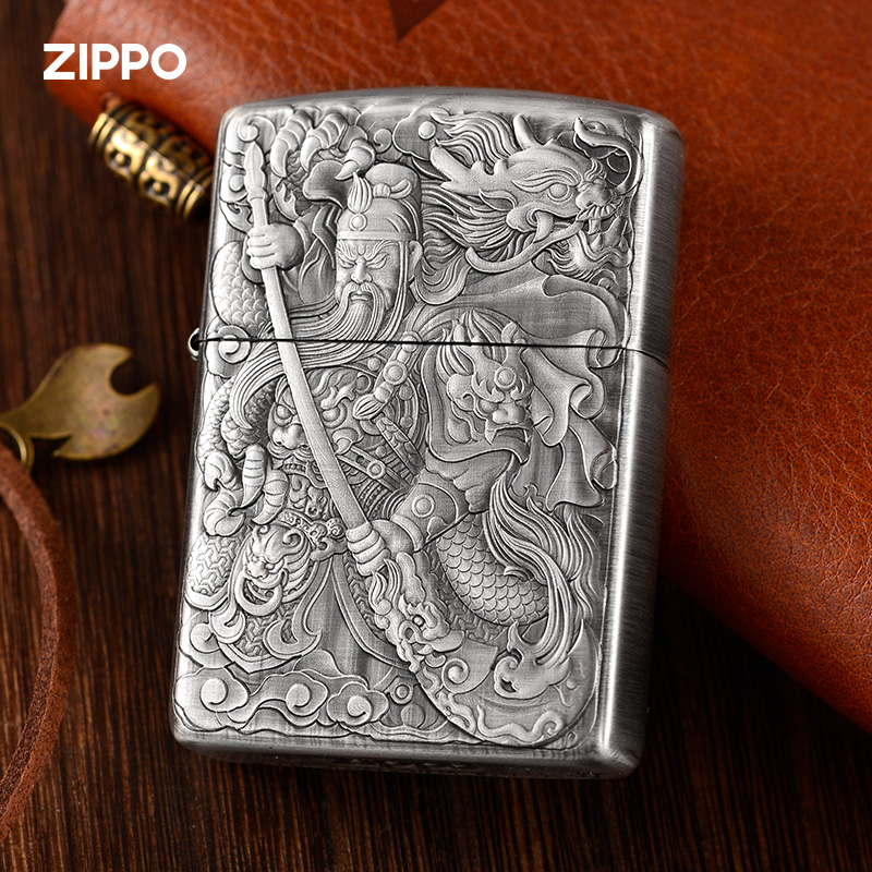 Zippo打火机义薄云天关公双面浮雕盔甲老公礼物防风个性原装DYJ1