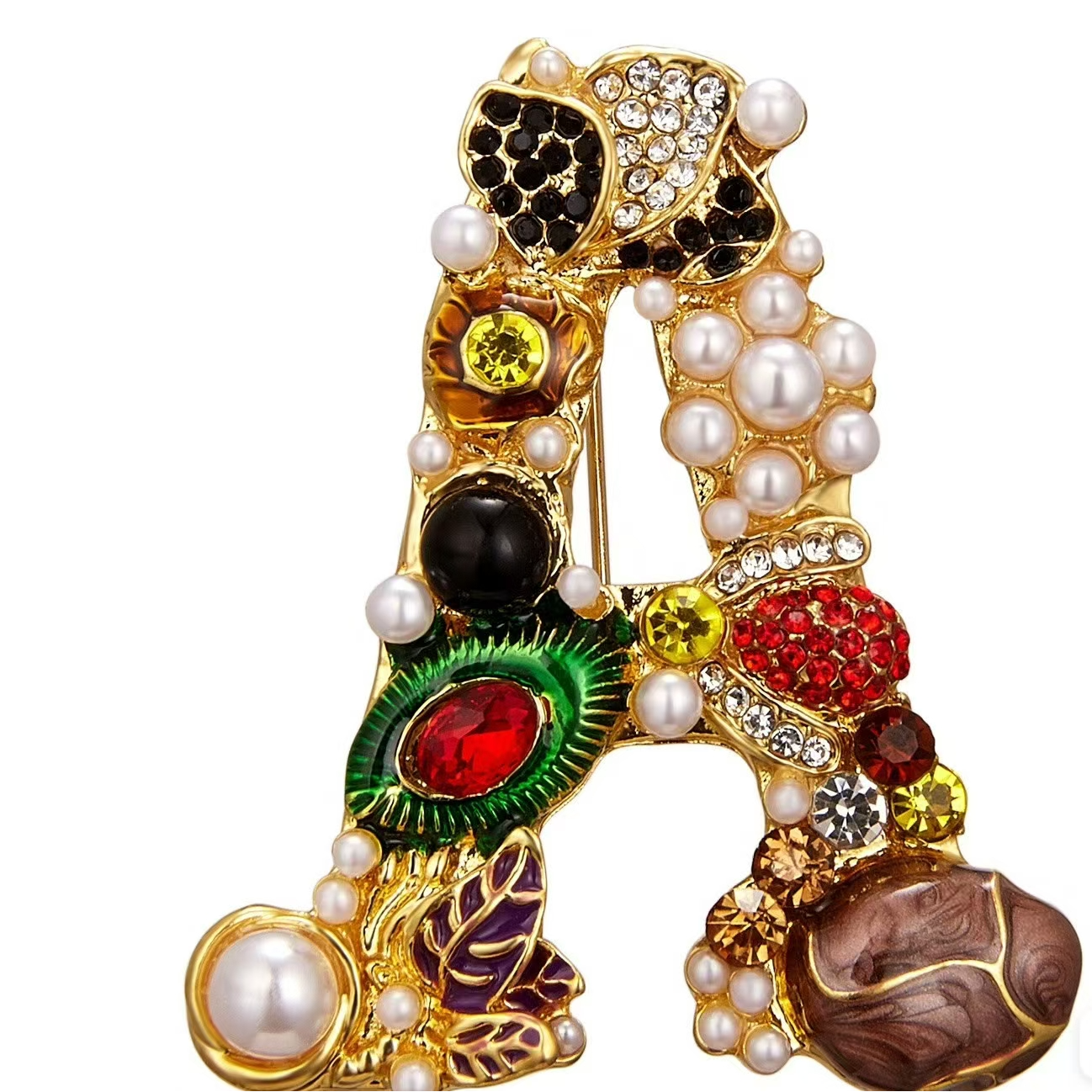 合金胸针 轻奢字母水钻画珍珠胸针