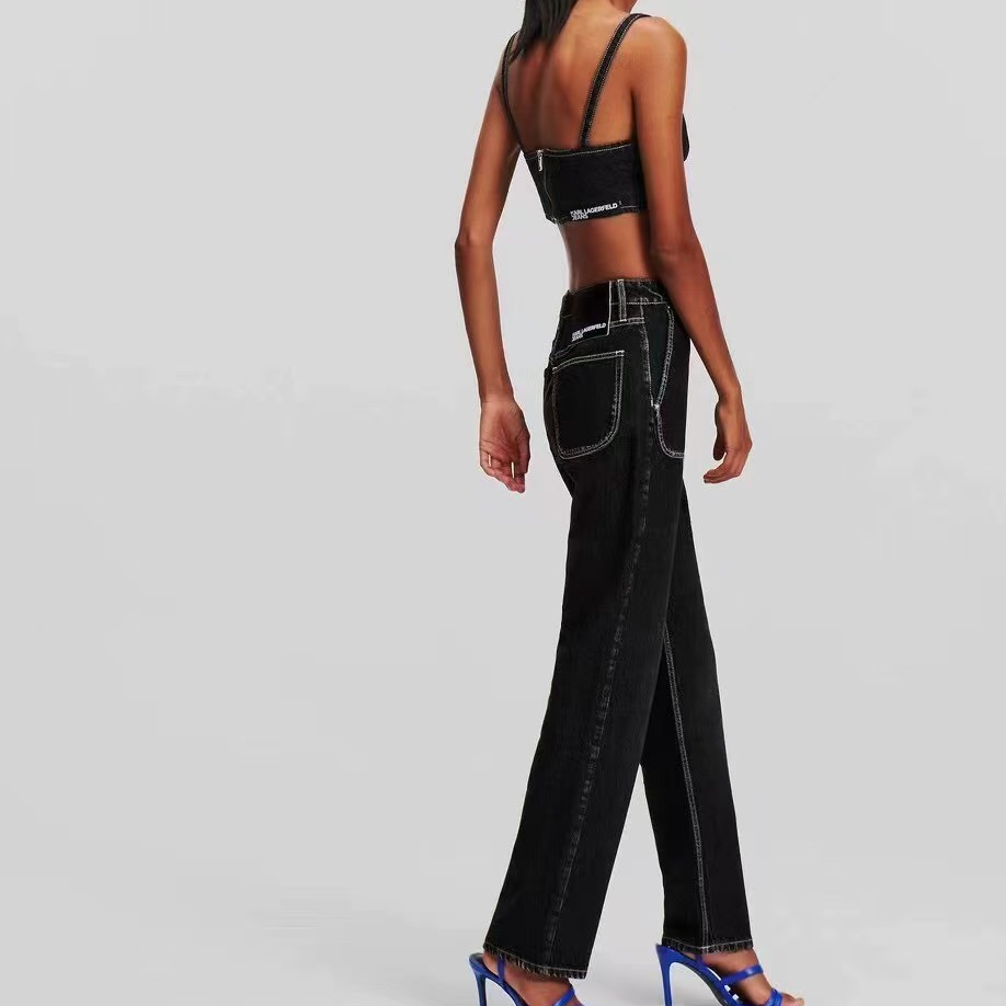 大牌设计款欧美风直筒牛仔裤