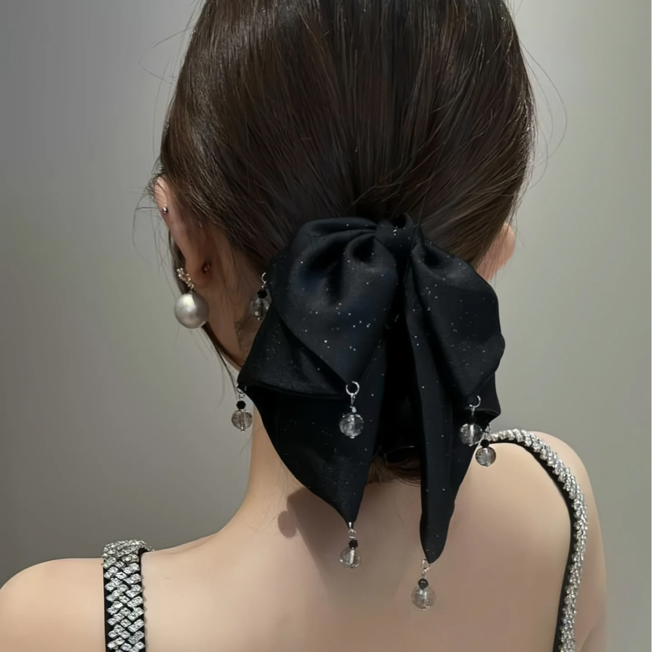 恬奇家9006“一帘幽梦”细闪吊坠蝴蝶结复古优雅后脑勺抓夹马尾夹