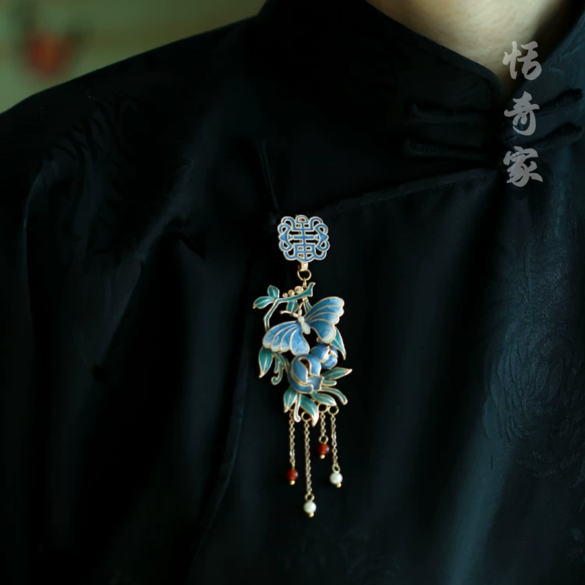 合金胸针 恬奇家a766”望花令“合金胸针高保色压襟烧蓝百搭手工款