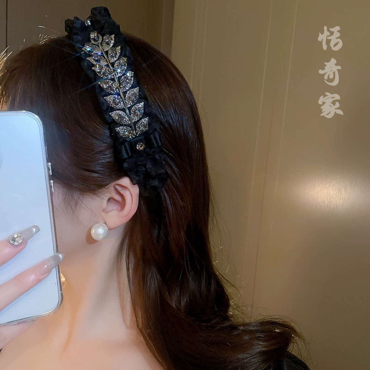 恬奇家a773“枫叶麦穗”轻奢纹理褶皱发箍丝绒法式宽边百搭小香风