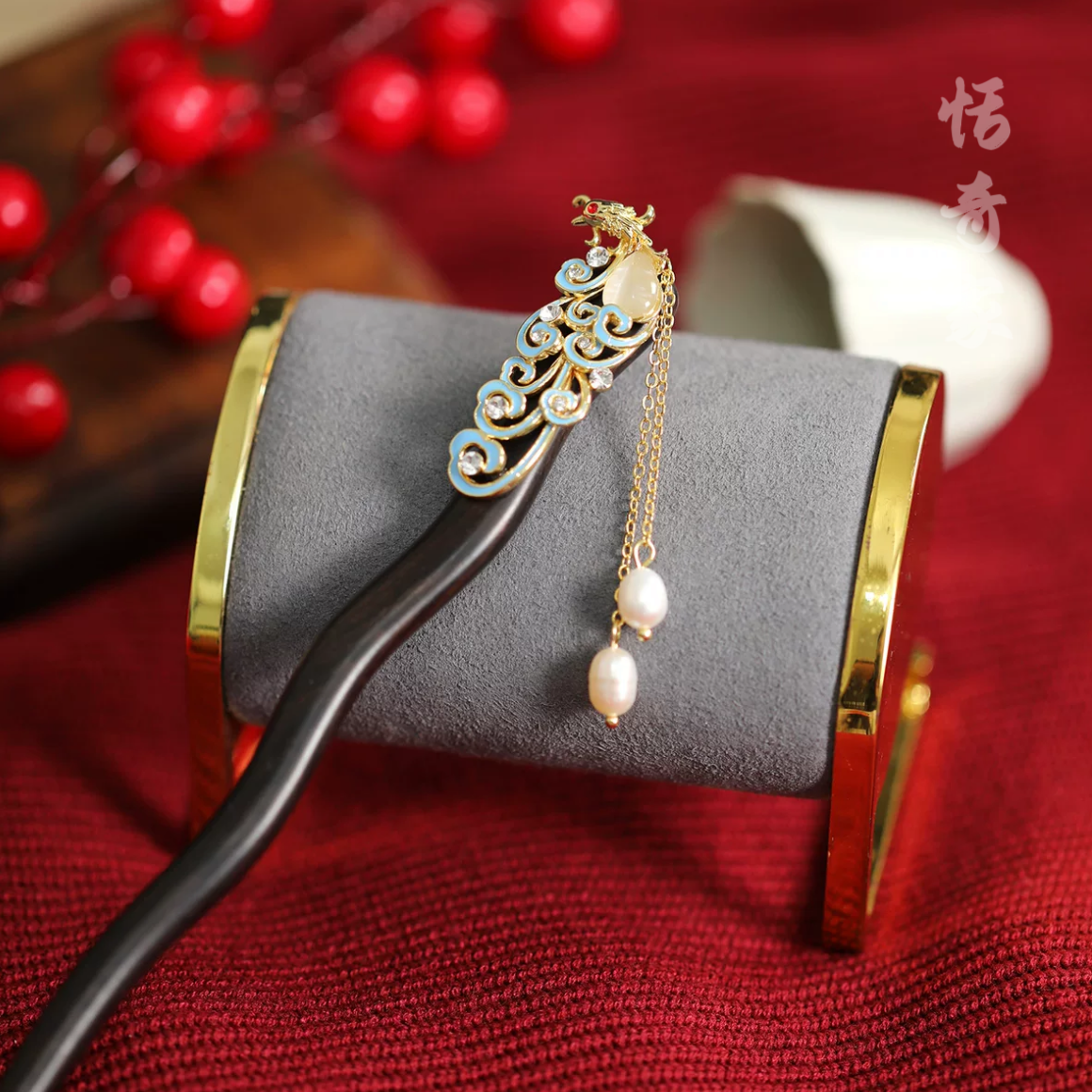 恬奇家1664“凤求凰”高定凤凰木质手工发簪设计百搭简约日常簪发