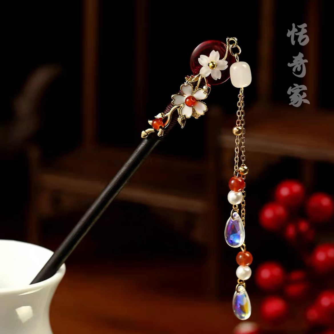 恬奇家0976”灯火阑珊“木质手工编绳发簪古风中式古典日常个性百搭